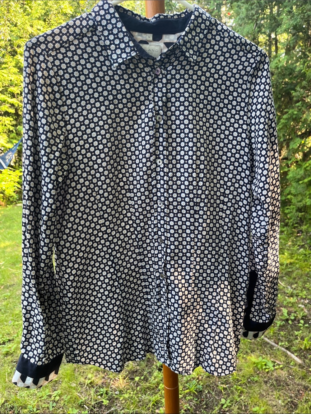 Milano Navy and White Floral Button-Down Top
